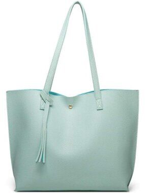 Women's Blue Soft Faux Leather Tassel Style Handbag Tote Shoulder Bag